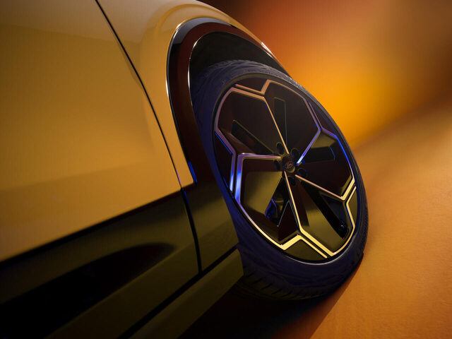 2024 Ford Capri geometric alloy wheel detail in Vivid Yellow