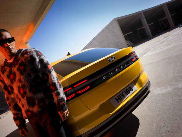 2024 Ford Capri rear taillight bar detail in Vivid Yellow