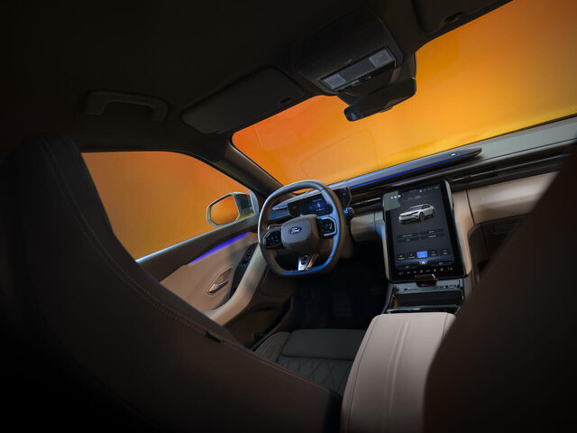 2024 Ford Capri interior from passenger side with ambient lighting