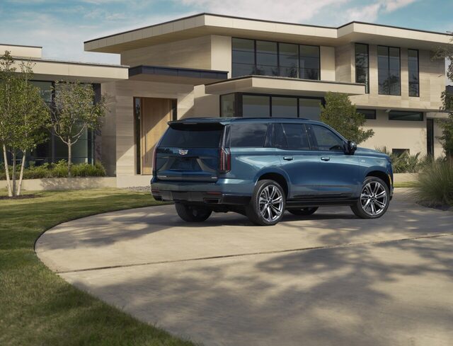 2025 Cadillac Escalade Rear Three-Quarter View in Blue