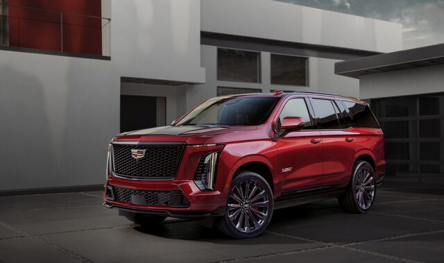 2025 Cadillac Escalade-V Front Three-Quarter View in Red