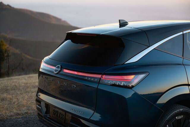 2025 Nissan Murano Platinum rear taillight and badge detail at sunset