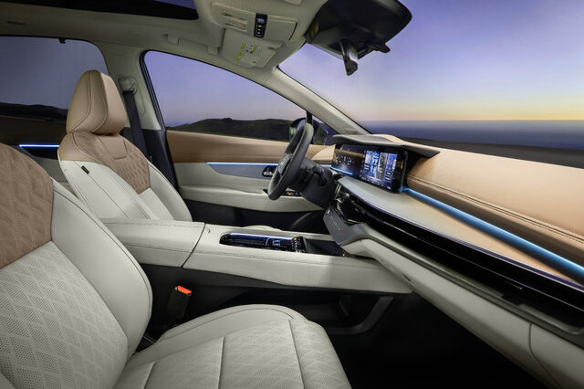 2025 Nissan Murano front cabin from passenger side with ambient lighting
