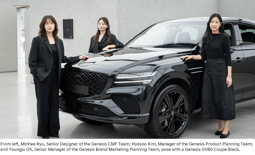 Genesis G90 Black Edition Design Team posing with a vehicle