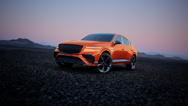 Genesis Blank Canvas Campaign GV80 Coupe in Vibrant Orange Front View