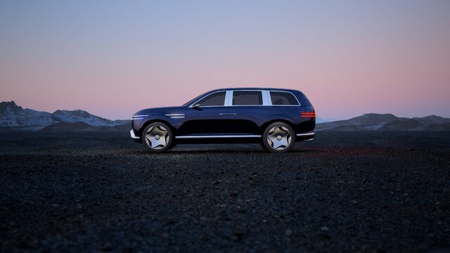 Genesis Blank Canvas Campaign Neolun Concept SUV Side Profile at Twilight