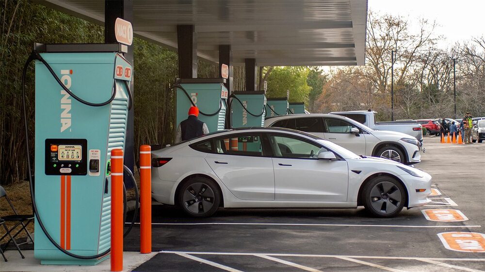 Tesla Charging at an IONNA Rechargery