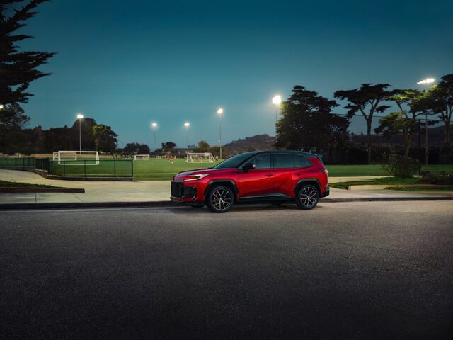 2026 Toyota RAV4 GR Sport in Red Side Profile at Night