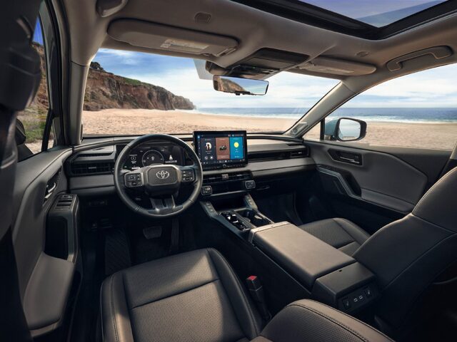2026 Toyota RAV4 Interior with Panoramic Sunroof and Beach View