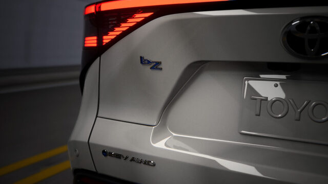 2026 Toyota bZ Rear Badge Close-Up Showing bZ and ZEV AWD Emblems
