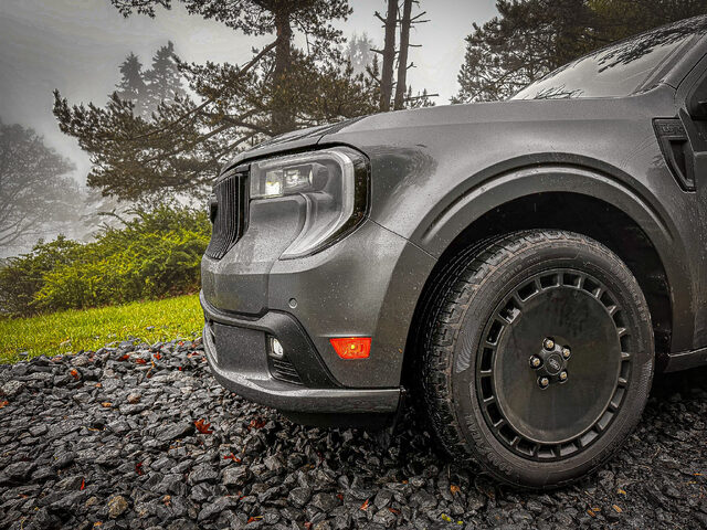 2025 Ford Maverick Lobo Front End Close-Up Headlight and Wheel Detail