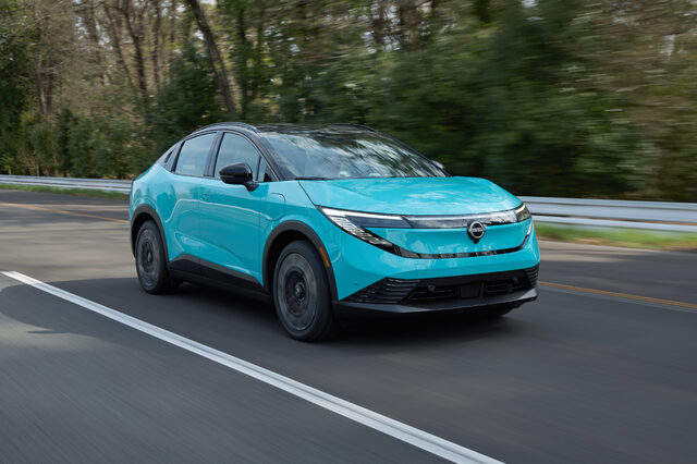 2026 Nissan LEAF Front Three-Quarter in Motion