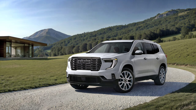 2026 GMC Acadia Denali Ultimate Front Three-Quarter View in Silver