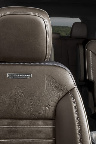 2026 GMC Acadia Denali Ultimate Seatback with Topographic Embossing and Ultimate Badge