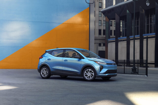 2027 Chevrolet Bolt Side Profile in Blue
