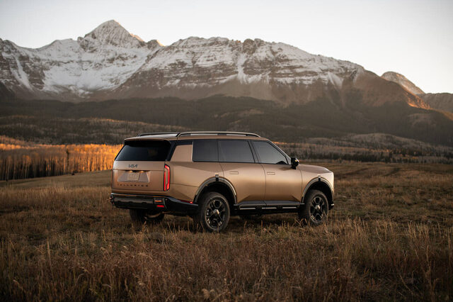 2027 Kia Telluride X-Pro Rear Three-Quarter View in Gold