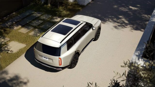 2027 Kia Telluride Overhead Rear Three-Quarter View with Panoramic Sunroof
