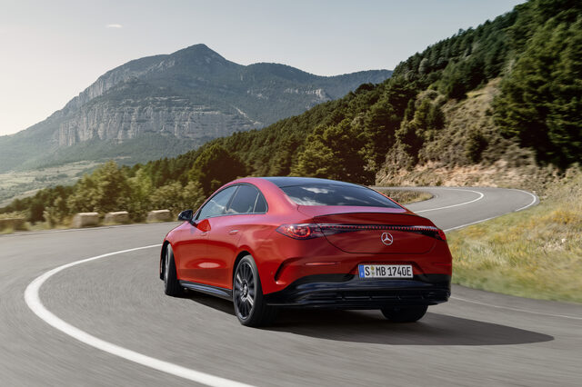 2026 Mercedes-Benz CLA EV Rear View on Winding Mountain Road
