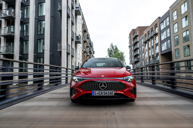 2026 Mercedes-Benz CLA EV Dead-On Front View on Bridge