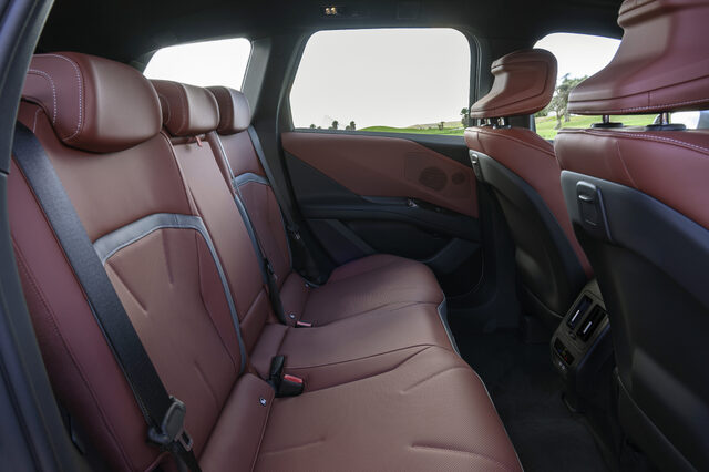 2026 BMW iX3 Rear Seat with Burgundy Leather Upholstery