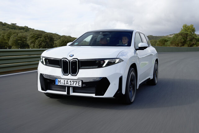 2026 BMW iX3 Front Three-Quarter Action Shot in White