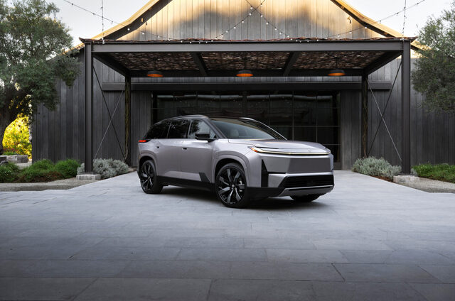 2027 Toyota Highlander EV Front Three-Quarter View Under Pavilion