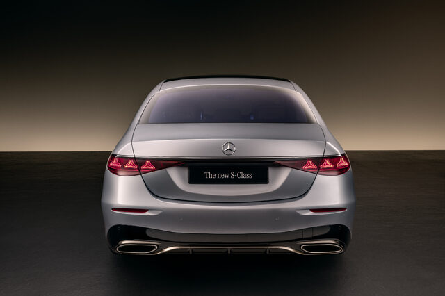 2027 Mercedes-Benz S-Class in Silver Studio Rear View