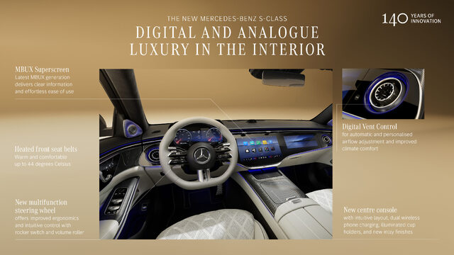 2027 Mercedes-Benz S-Class Interior Luxury Features Infographic
