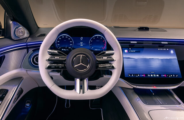 2027 Mercedes-Benz S-Class Steering Wheel and Digital Gauges Close-Up