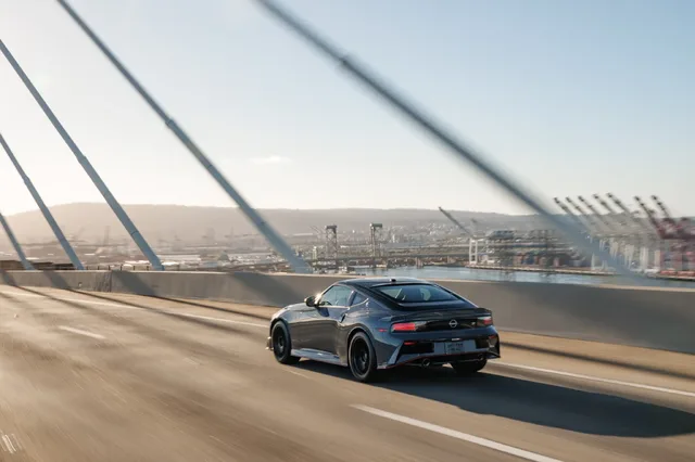 2027 Nissan Z NISMO Rear Action Shot on Bridge