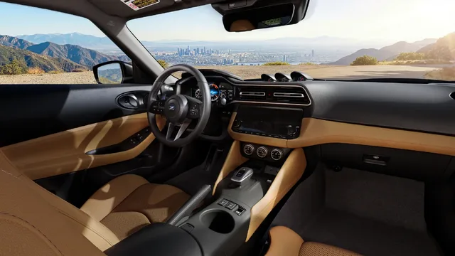 2027 Nissan Z Sport Interior with Tan Leather and City View