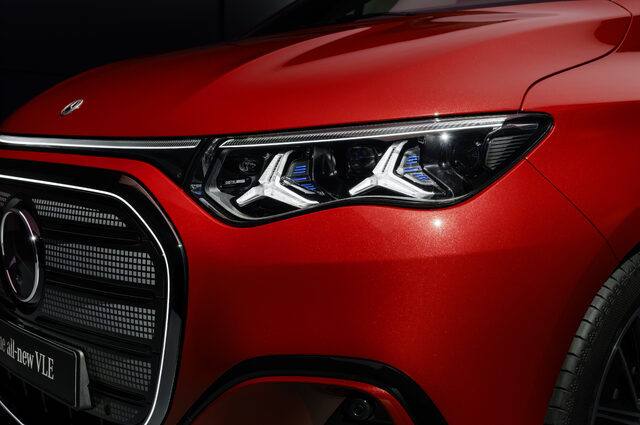 2027 Mercedes-Benz VLE MPV LED headlight detail close-up in red