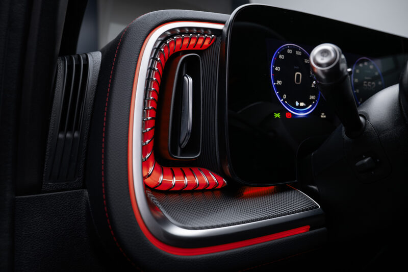 2027 Mercedes-Benz VLE MPV red-illuminated air vent and instrument cluster detail