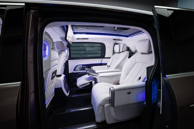 2027 Mercedes-Benz VLE MPV MBUX rear entertainment display home screen close-up
