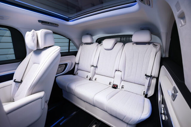 2027 Mercedes-Benz VLE MPV third-row three-across bench seat in cream leather