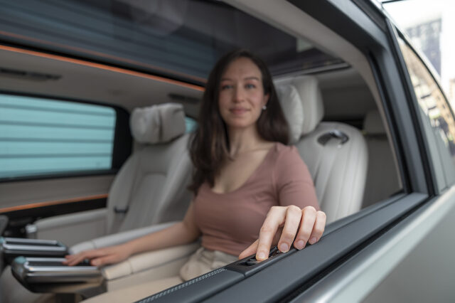 2027 Mercedes-Benz VLE MPV second-row passenger with power window controls