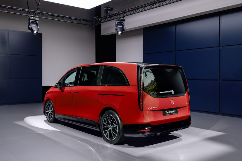 2027 Mercedes-Benz VLE MPV Rear Three-Quarter View in Red With Studio Backdrop