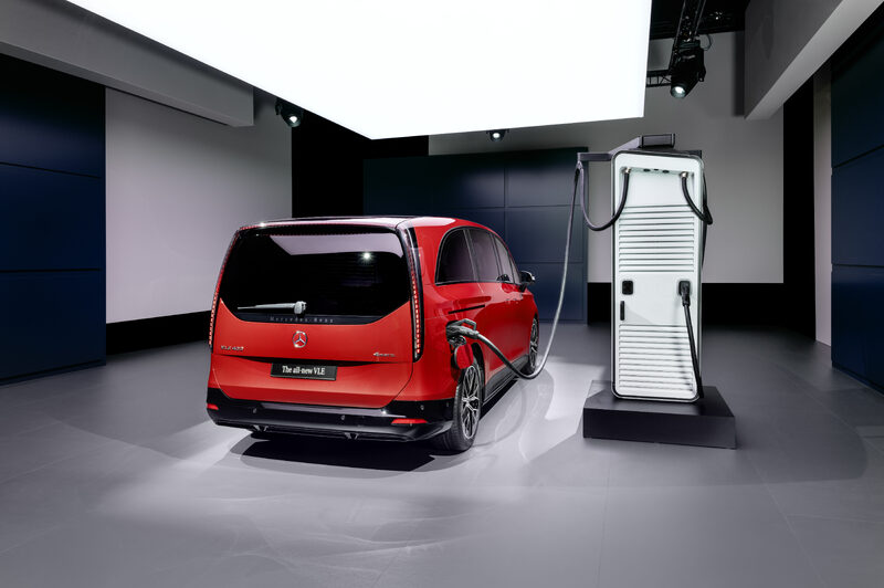 2027 Mercedes-Benz VLE MPV Rear Three-Quarter View Charging in Red