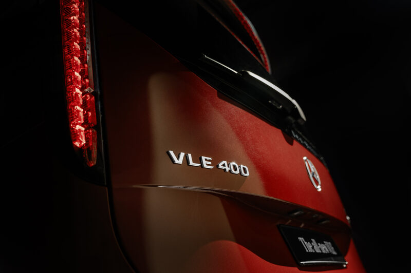 2027 Mercedes-Benz VLE 400 Badge and Taillight in Dramatic Lighting
