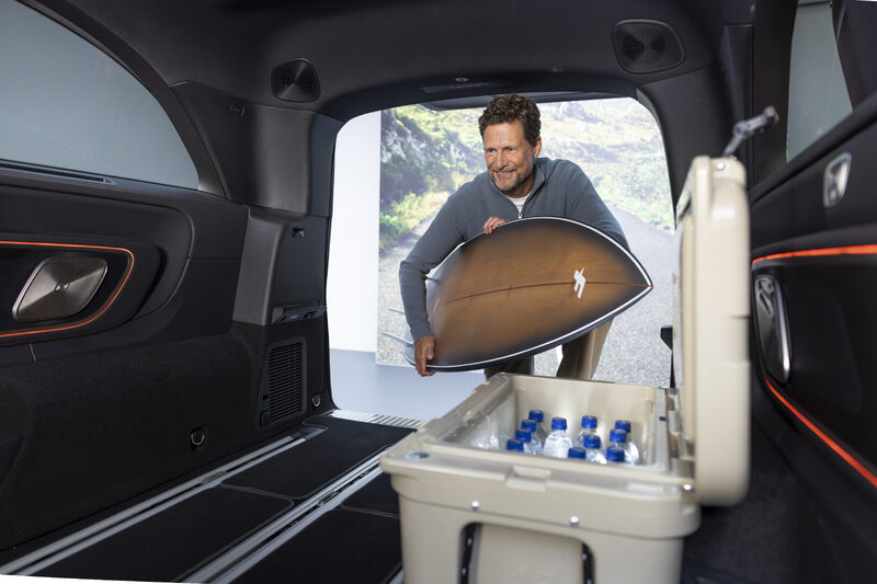 2027 Mercedes-Benz VLE MPV Cargo Area with Surfboard and Cooler