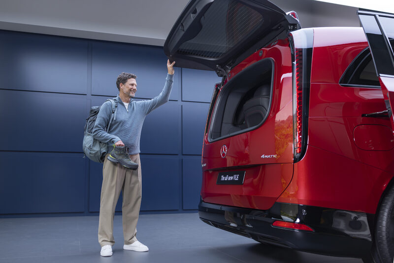 2027 Mercedes-Benz VLE MPV Open Tailgate with Cargo Access in Red