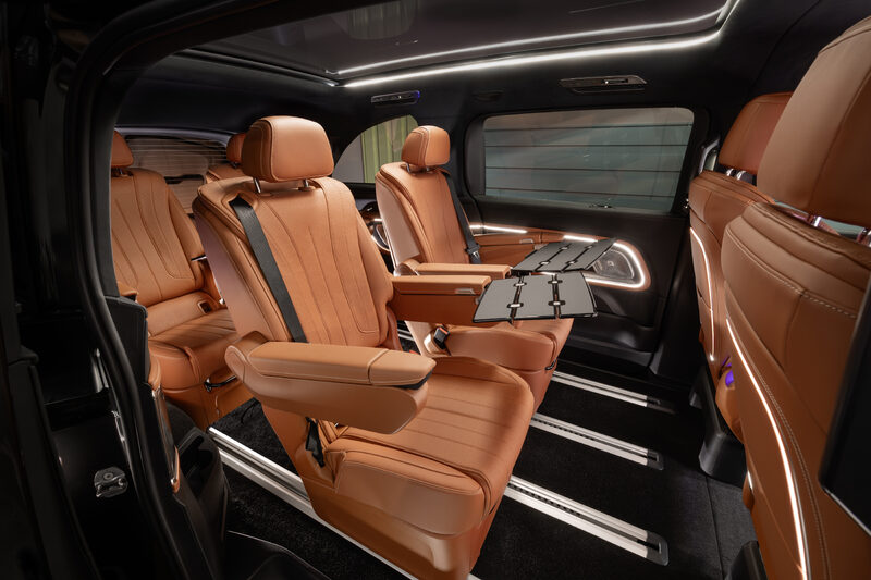 2027 Mercedes-Benz VLE MPV Second-Row Seats in Cognac Leather with Fold-Out Table