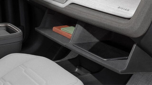 2027 Rivian R2 Open Glove Box with Tiered Storage