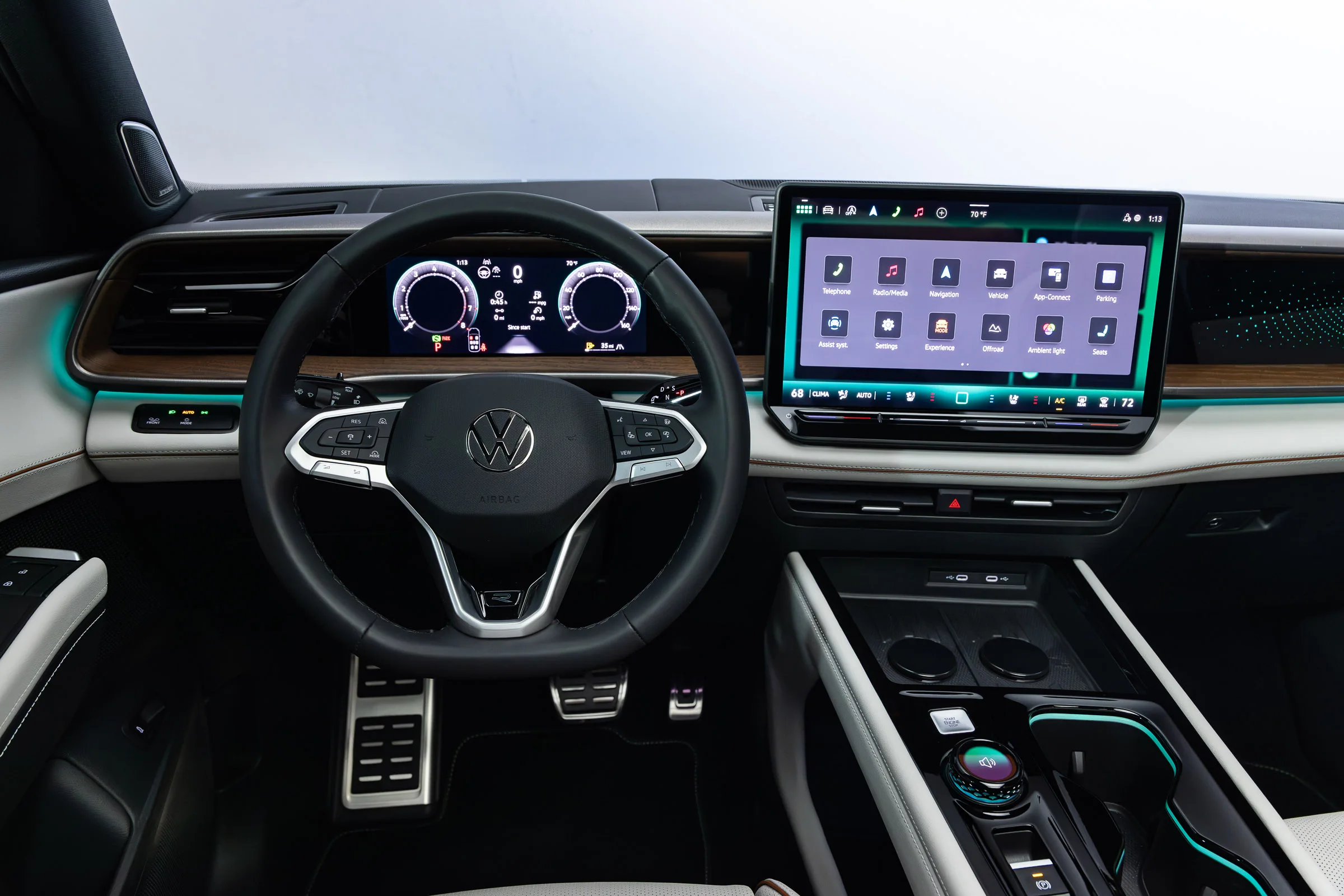 2027 Volkswagen Atlas dashboard with 15-inch touchscreen and Digital Cockpit Pro
