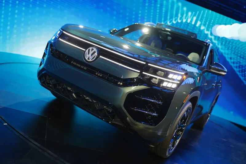 2027 Volkswagen Atlas double-stacked LED headlight detail at NYIAS